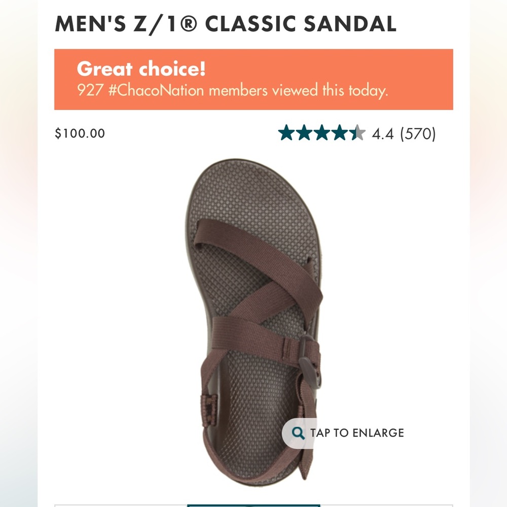 Men’s Chaco classic sandals JAVA color size 11 New with Box!